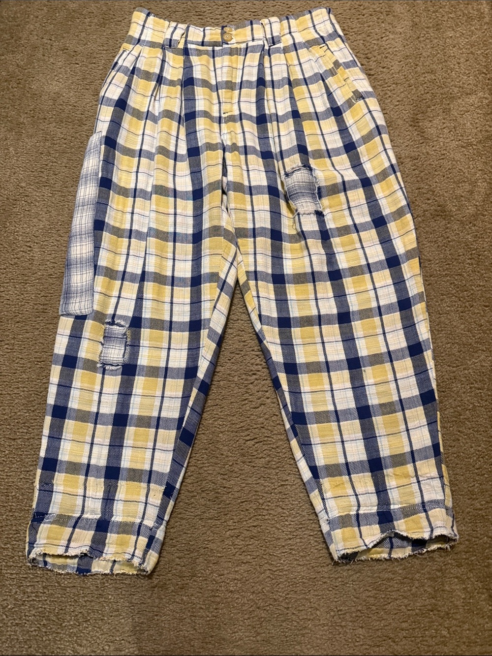 Free People Yellow and Blue Plaid Ladies Trousers size 8